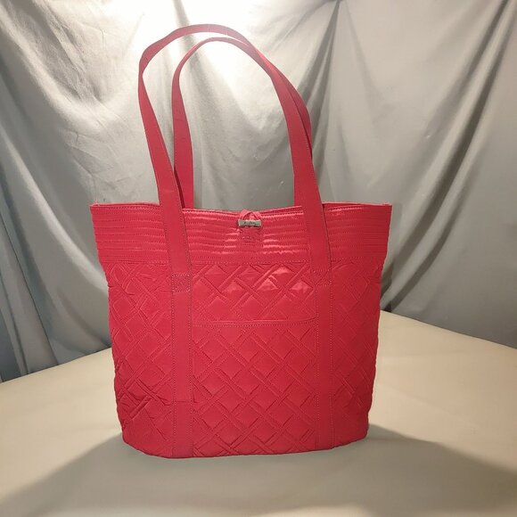 Large Vera Bradley Tall Quilted Red Tote Bag Interior Pockets Colorful Lining - Picture 1 of 13